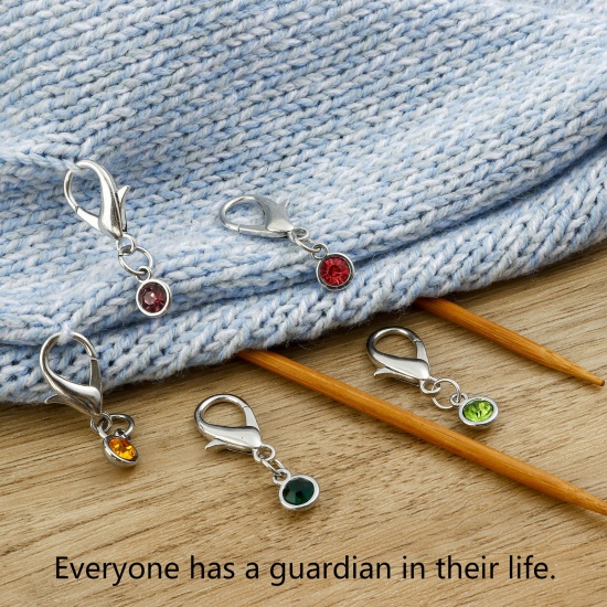 Picture of Alloy Birthstone Knitting Stitch Markers Silver Tone 3.4cm x 1.2cm, 1 Set ( 12 PCs/Set)