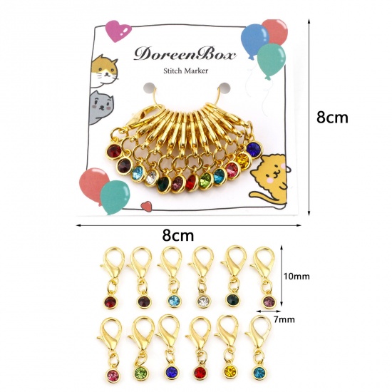 Picture of Alloy Birthstone Knitting Stitch Markers Gold Plated 3.4cm x 1.2cm, 1 Set ( 12 PCs/Set)