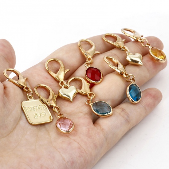Picture of Alloy Birthstone Knitting Stitch Markers Marquise Heart KC Gold Plated 4.1x1.5cm - 3.5x1.2cm, 1 Set ( 9 PCs/Set)