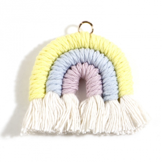 Picture of Cotton Braided Tassel Pendants Rainbow Multicolor Handmade 4cm x 3.5cm, 1 Piece