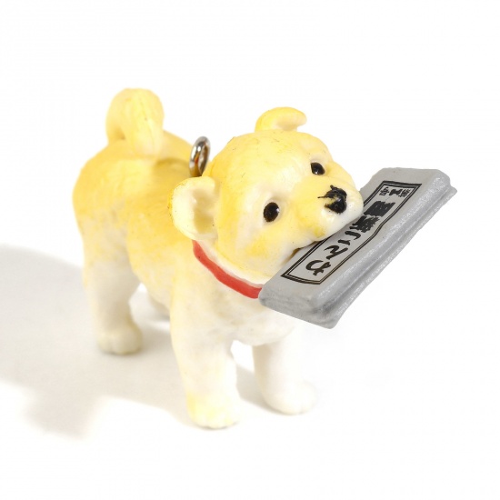 Picture of Resin Cute Pendants Dog Animal Yellow 3D 4.2cm x 3.2cm, 1 Piece