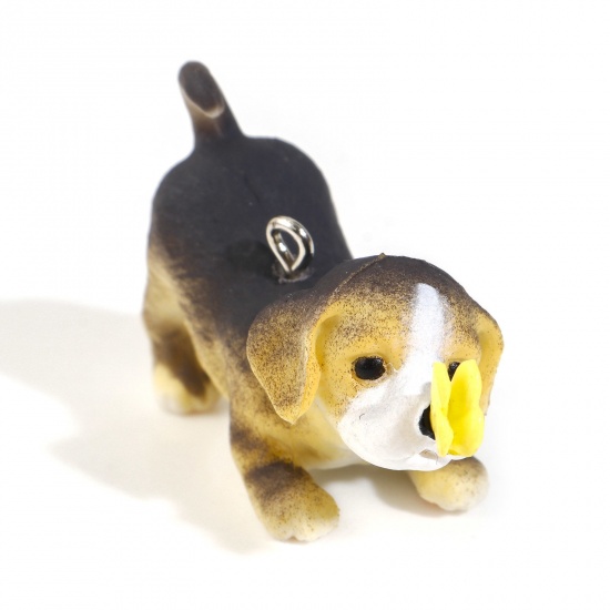 Picture of Resin Cute Pendants Beagle Animal Black 3D 4.2cm x 2.7cm, 1 Piece