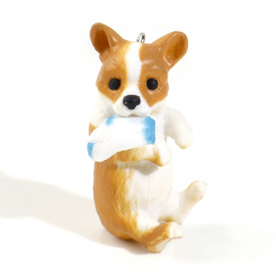 Picture of Resin Cute Pendants Corrci Dog Light Brown 3D 4cm x 2cm, 1 Piece