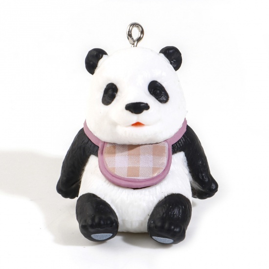 Picture of Resin Cute Pendants Panda Animal White 3D 3.5cm x 3cm, 1 Piece