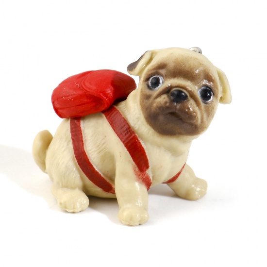 Picture of Resin Cute Pendants Pug Beige 3D 3.3cm x 2.8cm, 1 Piece