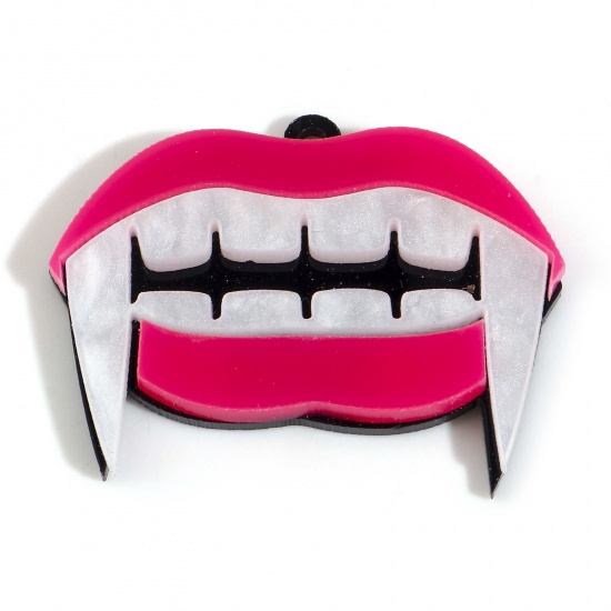 Picture of Acrylic Halloween Pendants Lip Fuchsia Grinning Face 3.8cm x 2.9cm, 5 PCs