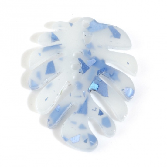 Picture of Acetic Acid Resin Acetate Acrylic Acetimar Marble Flora Collection Charms Blue Monstera Leaf 24mm x 19mm, 5 PCs