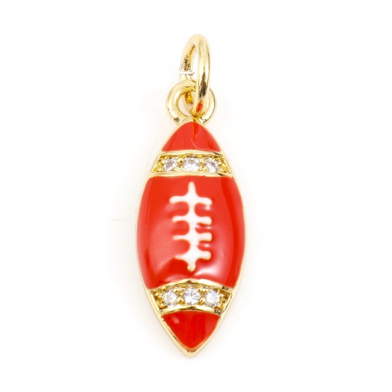 Picture of Brass Sport Charms 14K Gold Color Red Football Enamel 21mm x 7mm, 1 Piece                                                                                                                                                                                     