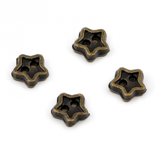 Immagine di Lega di Zinco Galassia Metallo Bottone da Cucire Due Fori Bronzo Antico Stella a Cinque Punte 5mm x 4mm, 50 Pz