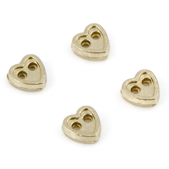 Immagine di Lega di Zinco San Valentino Metallo Bottone da Cucire Due Fori Oro Placcato Cuore 4mm x 4mm, 50 Pz