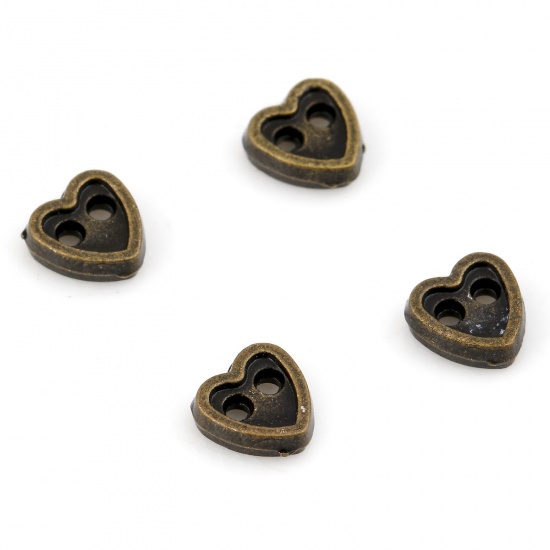 Immagine di Lega di Zinco San Valentino Metallo Bottone da Cucire Due Fori Bronzo Antico Cuore 4mm x 4mm, 50 Pz