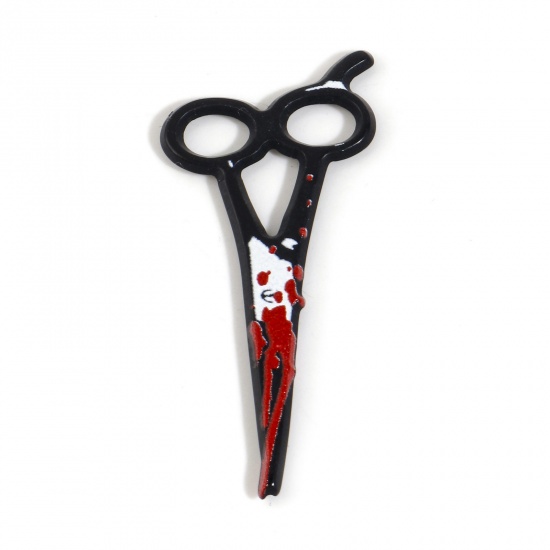 Picture of Resin Halloween Charms Scissor Black & Red 4.9cm x 2.2cm, 5 PCs