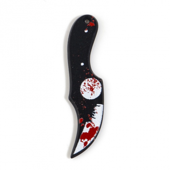 Picture of Resin Halloween Charms Knife Black & Red 5cm x 1.2cm, 5 PCs