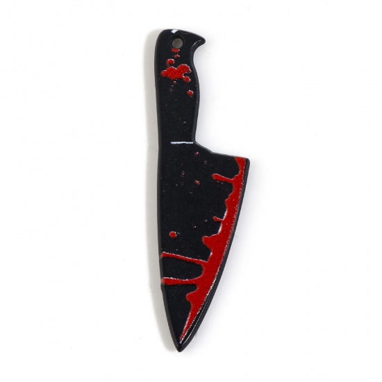 Picture of Resin Halloween Charms Knife Black & Red 5cm x 1.4cm, 5 PCs