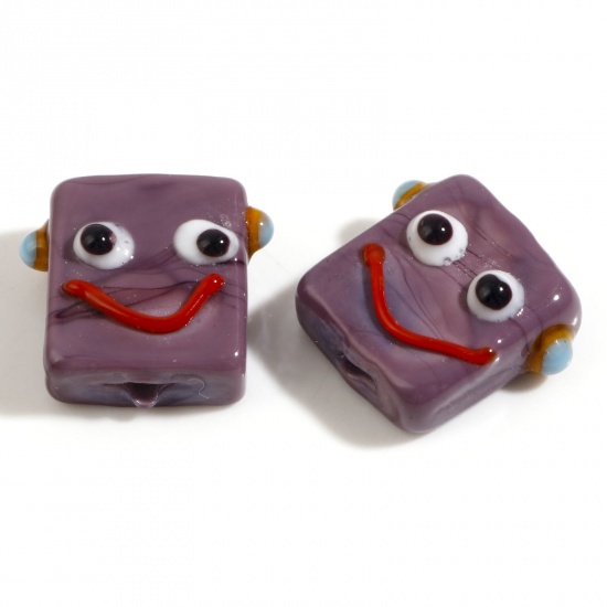 Picture of Lampwork Glass Beads Robot Purple About 18mm x 16mm, Hole: Approx 1.6mm, 2 PCs