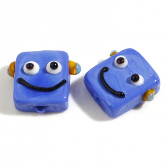 Picture of Lampwork Glass Beads Robot Blue About 18mm x 16mm, Hole: Approx 1.6mm, 2 PCs