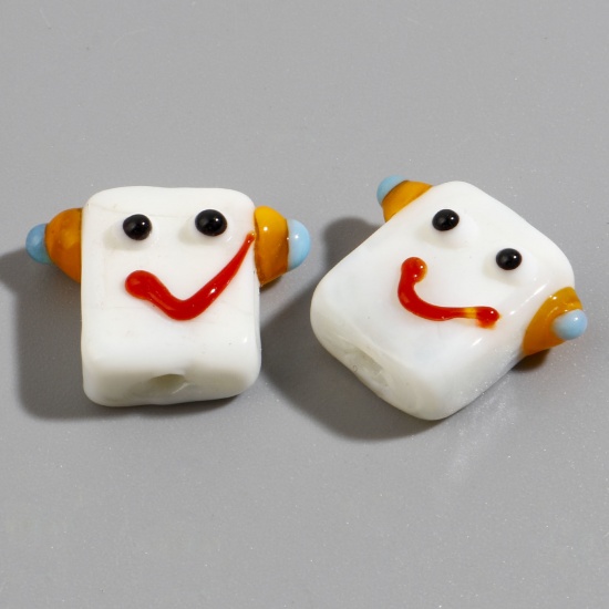 Picture of Lampwork Glass Beads Robot White About 18mm x 16mm, Hole: Approx 1.6mm, 2 PCs