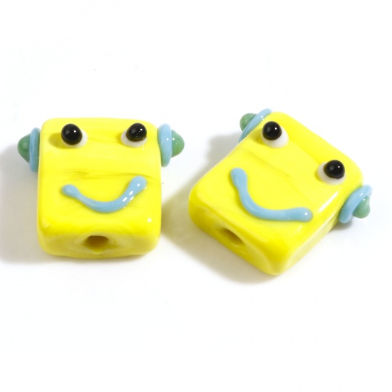 Picture of Lampwork Glass Beads Robot Yellow About 18mm x 16mm, Hole: Approx 1.6mm, 2 PCs