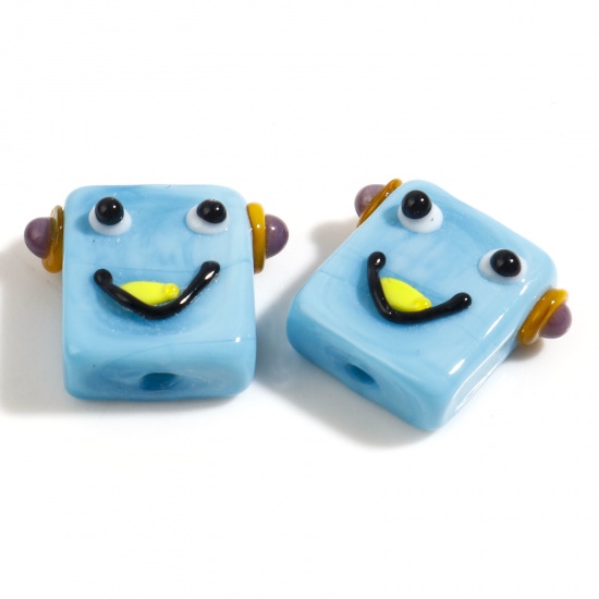 Picture of Lampwork Glass Beads Robot Skyblue About 18mm x 16mm, Hole: Approx 1.6mm, 2 PCs