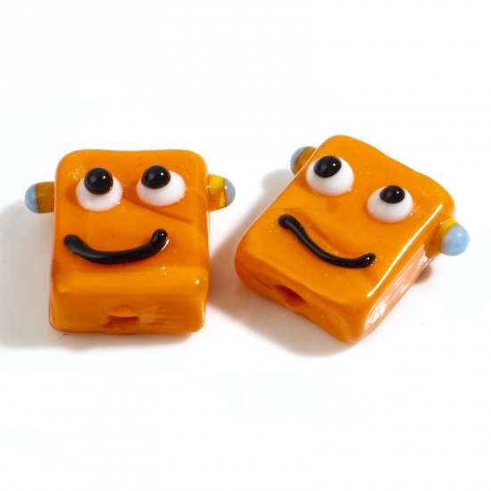 Picture of Lampwork Glass Beads Robot Orange About 18mm x 16mm, Hole: Approx 1.6mm, 2 PCs