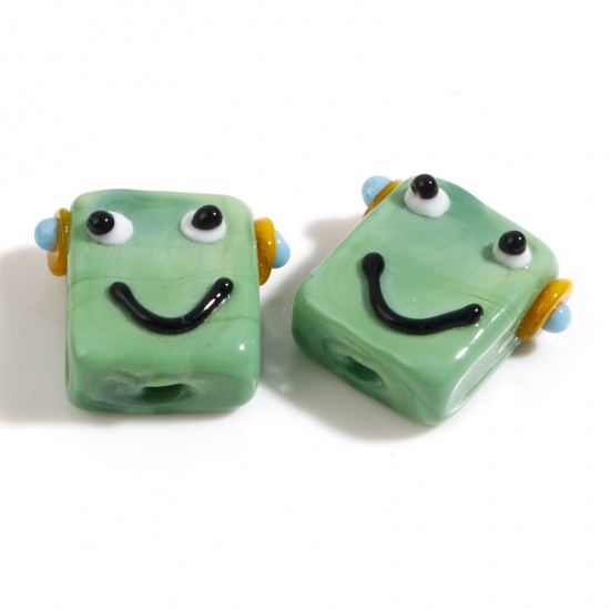 Picture of Lampwork Glass Beads Robot Green About 18mm x 16mm, Hole: Approx 1.6mm, 2 PCs