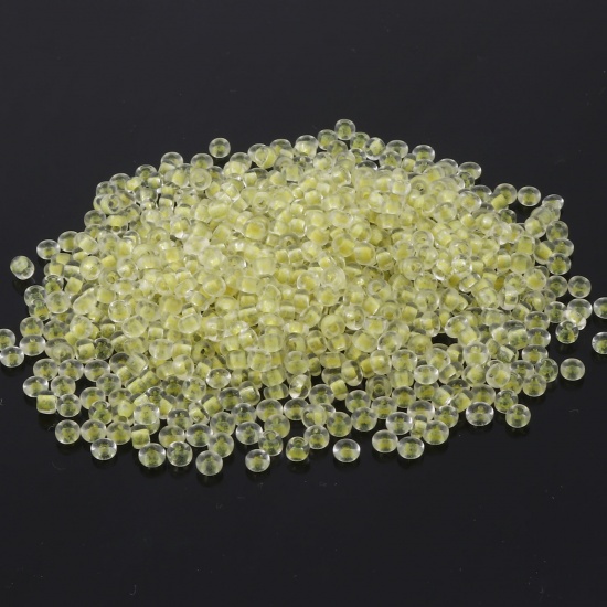 Picture of Glass Seed Beads Round Rocailles Yellow Color-centered Glow In The Dark Luminous 3mm x 2mm, Hole: Approx 0.8mm, 100 Grams