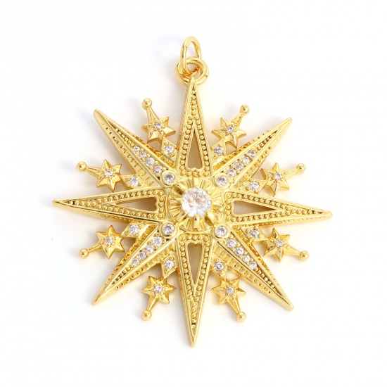 Picture of Brass Galaxy Pendants Gold Plated Star Clear Cubic Zirconia 4.1cm x 3.5cm, 1 Piece                                                                                                                                                                            