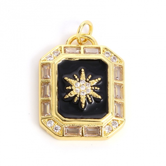Picture of Brass Galaxy Charms Gold Plated Black Star Enamel Clear Cubic Zirconia 26mm x 18mm, 1 Piece                                                                                                                                                                   