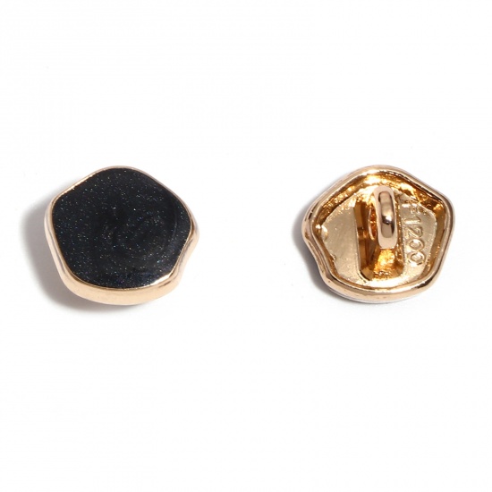 Immagine di Lega di Zinco Metallo Gambo Bottone Single hole Irregolare Oro Placcato Nero Smalto 10mm x 9mm, 10 Pz