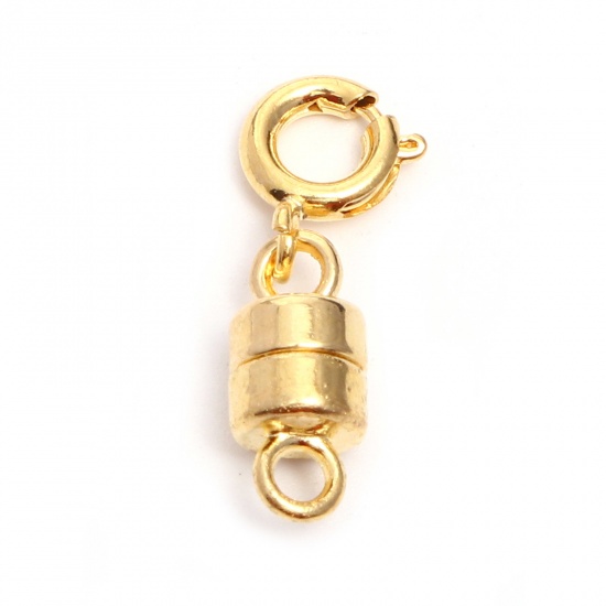 Picture of Zinc Based Alloy Magnetic Clasps Necklaces Clasp Cylinder Gold Plated W/ Loop 19mm x 5mm, 2 Sets