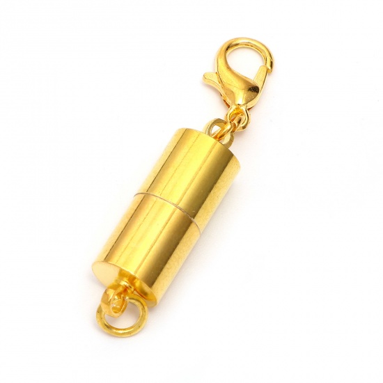 Picture of Zinc Based Alloy Magnetic Clasps Necklaces Clasp Cylinder Gold Plated With Lobster Claw Clasp 4.2cm x 0.8cm, 5 Sets