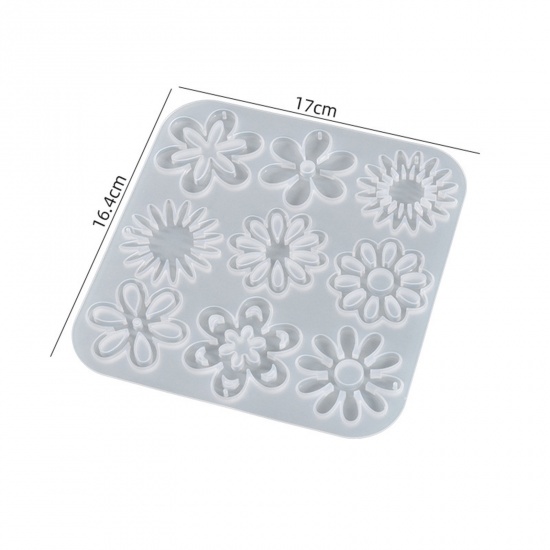 Picture of Silicone Resin Mold For Pendants Earring Jewelry Making Flower White 17cm x 16.4cm, 1 Piece