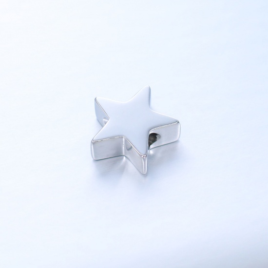 Bild von 304 Edelstahl Galaxis Perlen für die DIY-Schmuckherstellung Pentagramm Stern Silberfarbe Poliert 10mm x 9.5mm, Loch: ca. 1.6mm, 5 Stück