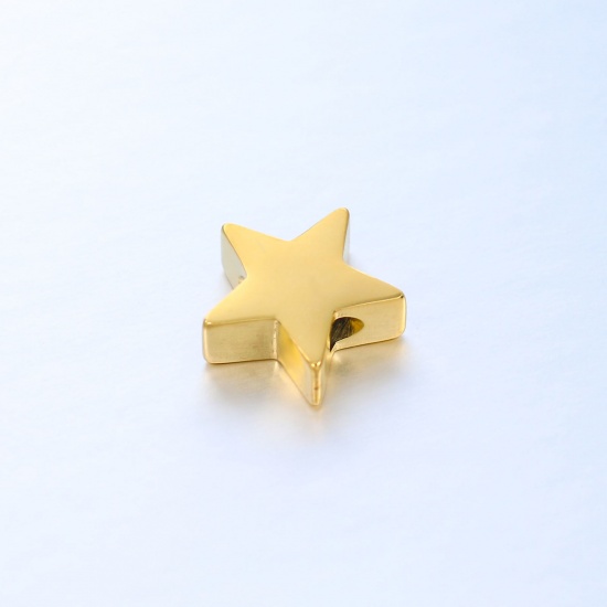 Bild von 304 Edelstahl Galaxis Perlen für die DIY-Schmuckherstellung Pentagramm Stern Vergoldet Poliert 10mm x 9.5mm, Loch: ca. 1.6mm, 5 Stück