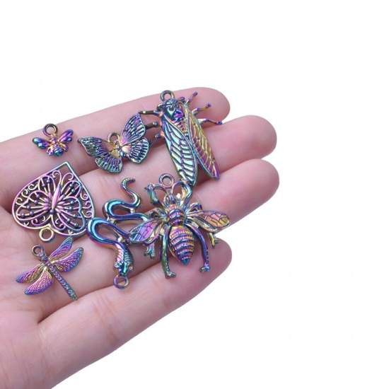 Picture of Zinc Based Alloy Insect Charms Rainbow Color Plated Snake Animal Bee 1 Set ( 10 PCs/Set)