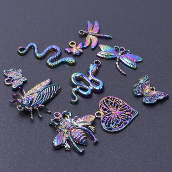Picture of Zinc Based Alloy Insect Charms Rainbow Color Plated Snake Animal Bee 1 Set ( 10 PCs/Set)