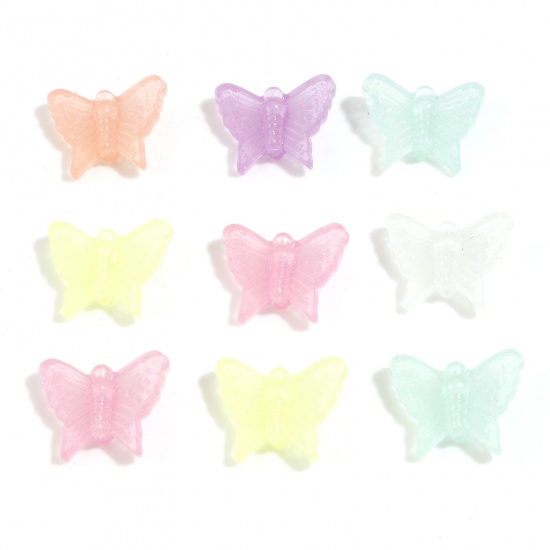 Picture of Acrylic Beads Butterfly Animal At Random Color Glow In The Dark Luminous About 16mm x 13mm, Hole: Approx 1.5mm, 200 PCs