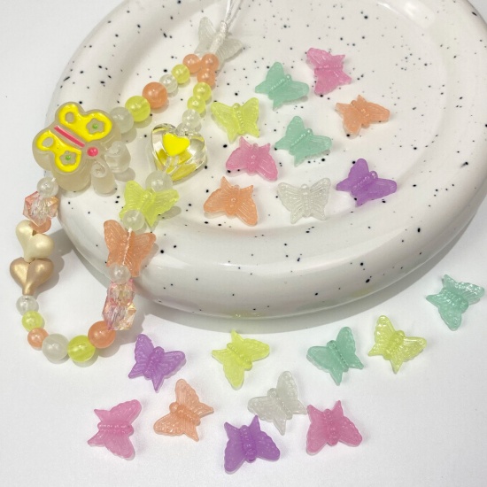 Picture of Acrylic Beads Butterfly Animal At Random Color Glow In The Dark Luminous About 16mm x 13mm, Hole: Approx 1.5mm, 200 PCs