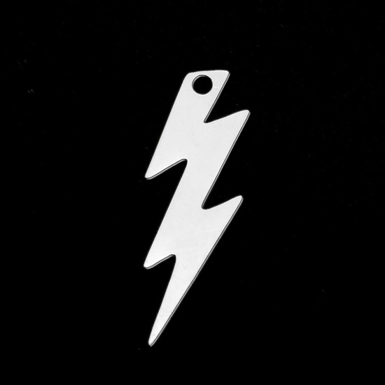 Bild von Edelstahl Wetter Kollektion Anhänger Blitz Silberfarbe 29mm x 10mm, 5 Stück