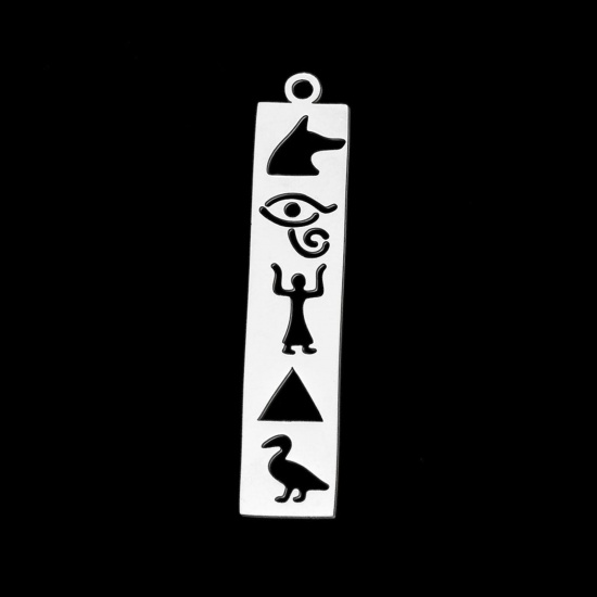 Picture of Stainless Steel Religious Pendants Silver Tone Rectangle The Eye Of Horus Hollow 39mm x 8mm, 5 PCs