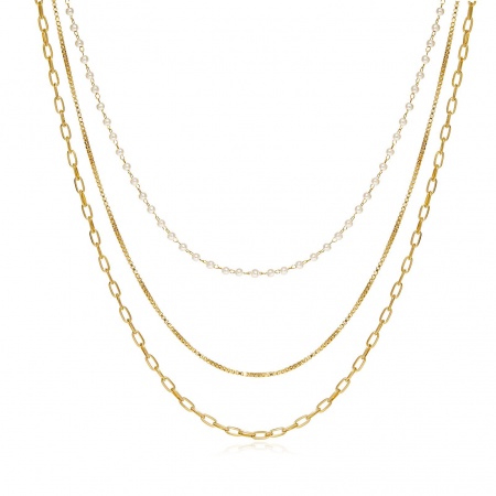 Picture of Wholesale Multilayer Layered Necklace, 18K Real Gold Plated 304 Stainless Steel Women's Eco-friendly PVD Waterproof Anti-Tarnish Hypoallergenic Exquisite Stylish Gift Jewelry For Retailer, 36cm(14.2") + 5cm(2") long, 1 Piece
