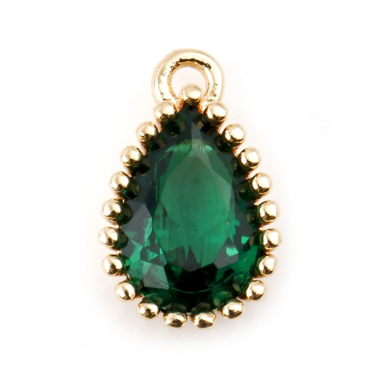 Immagine di Ottone Pietre Nascita Charms Goccia Oro riempito Smeraldo Cubic Zirconiae 8mm x 5mm, 2 Pz