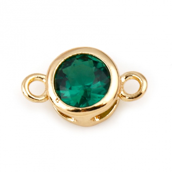 Picture of May Brass Birthstone Connectors Real Gold Plated Round Emerald Cubic Zirconia 9mm x 5mm, 2 PCs                                                                                                                                                                