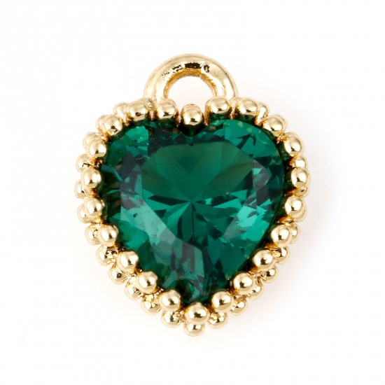 Immagine di Ottone Pietre Nascita Charms Cuore Oro riempito Smeraldo Cubic Zirconiae 8mm x 6mm, 2 Pz                                                                                                                                                                      