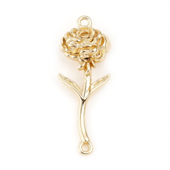 Picture of January Brass Birth Month Flower Connectors Real Gold Plated Carnation Flower 24mm x 9mm, 2 PCs                                                                                                                                                               