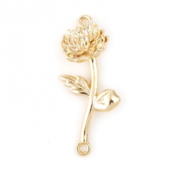 Picture of November Brass Birth Month Flower Connectors Real Gold Plated Chrysanthemum Flower 23mm x 10mm, 2 PCs                                                                                                                                                         