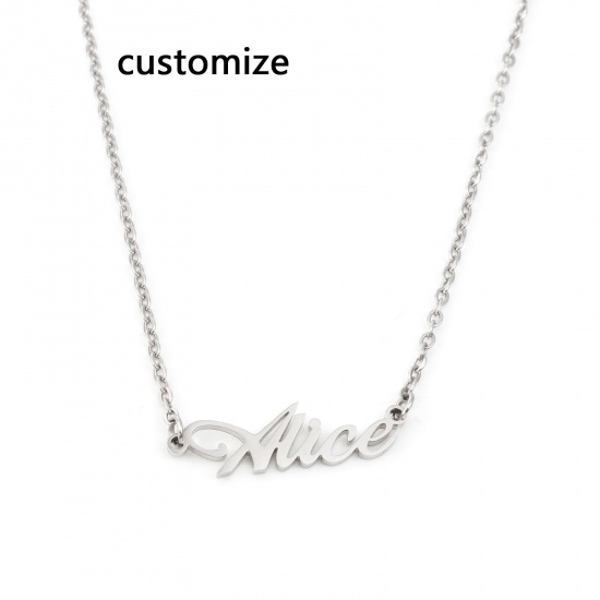Picture of Stainless Steel Customized Name Necklace Personalized Letter Pendant Silver Tone 45cm(17 6/8") long, 1 Piece