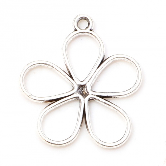 Picture of Zinc Based Alloy Charms Antique Silver Color Flower Hollow 19mm x 17mm, 100 PCs