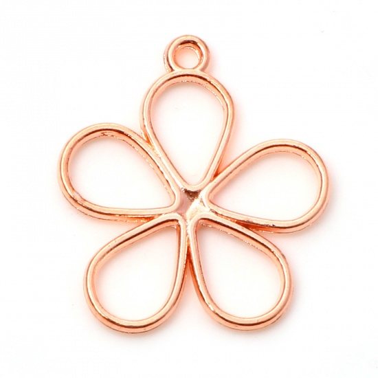 Picture of Zinc Based Alloy Charms Rose Gold Flower Hollow 19mm x 17mm, 100 PCs