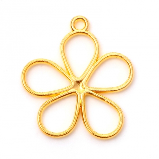 Picture of Zinc Based Alloy Charms Gold Plated Flower Hollow 19mm x 17mm, 100 PCs